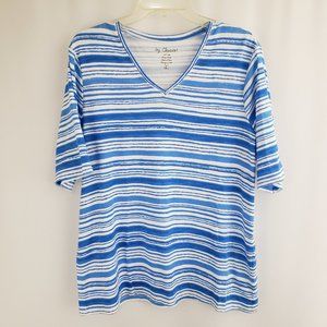 Chico's Blue and White Striped Short Sleeve Tee
